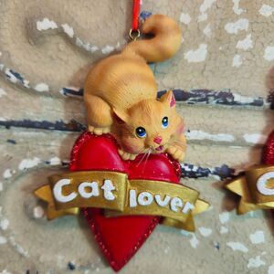 NWT Kurt Adler Yellow Tabby Cat on Heart "Cat Lover" Christmas Tree Ornament